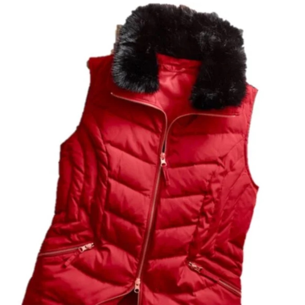 Talbots Red Quilted Removable Faux-Fur Collar Puffer Vest Size XL NWOT